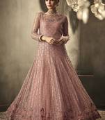 Peach embroidered net salwar