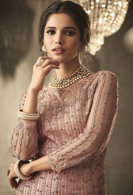 Peach embroidered net salwar 2