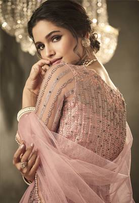 Peach embroidered net salwar 3