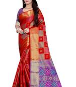 Womens Designer Red Banarasi  Saree With Designer Blouse