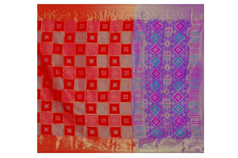 Womens Designer Red Banarasi  Saree With Designer Blouse