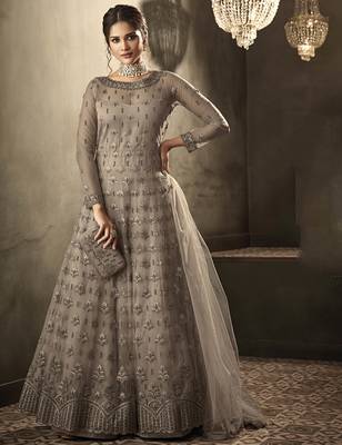 Brown embroidered net salwar 1