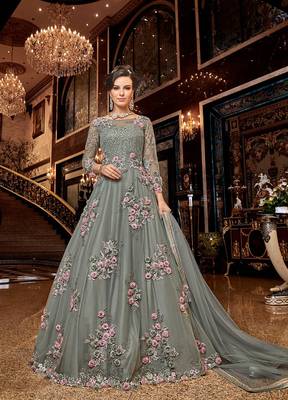 Teal embroidered net salwar 1