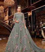 Teal embroidered net salwar