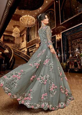 Teal embroidered net salwar 2