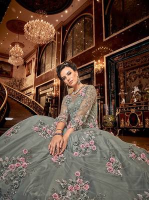 Teal embroidered net salwar 3