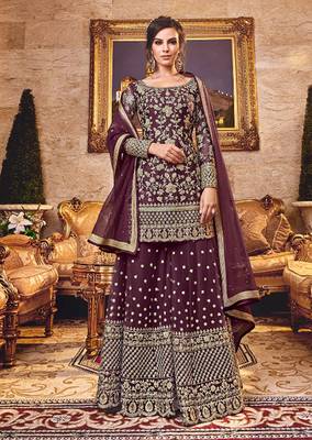 Wine embroidered net salwar 1