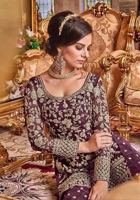 Wine embroidered net salwar 2