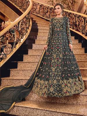 Grey embroidered net salwar 1