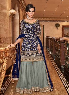 Blue embroidered net salwar 1