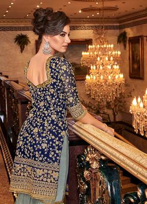 Blue embroidered net salwar 2