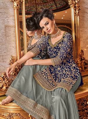 Blue embroidered net salwar 3