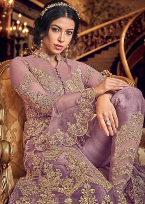Lavender embroidered net salwar 3