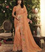 Orange Embroidered Silk Saree With Blouse