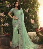 Sky blue embroidered silk saree with blouse