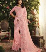 Pink embroidered silk saree with blouse