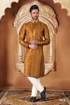 Copper embroidered dupion silk men-kurtas 1