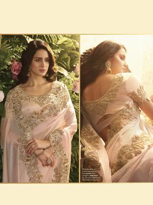Light pink embroidered silk saree with blouse 2