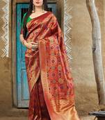 Red woven banarasi silk saree with blouse