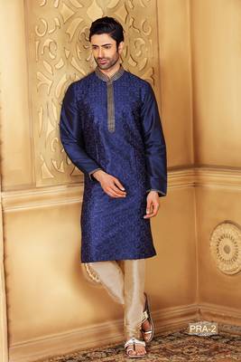 Blue embroidered jacquard men-kurtas 1