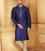 Blue embroidered jacquard men-kurtas