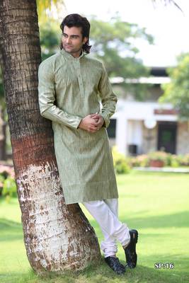 Turquoise plain poly cotton men-kurtas 1