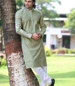 Turquoise plain poly cotton men-kurtas