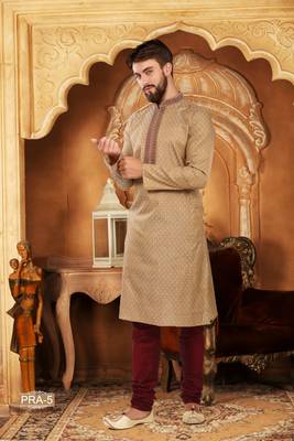 Fawn embroidered jacquard men-kurtas 1