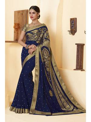 Blue Woven Chiffon Saree With Blouse 1