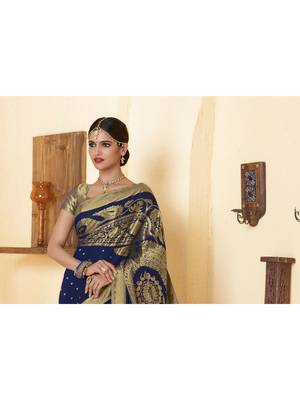 Blue Woven Chiffon Saree With Blouse 2