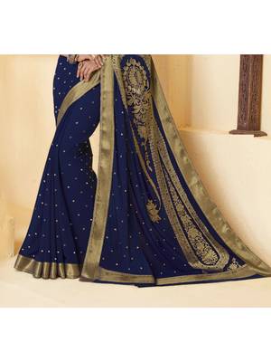 Blue Woven Chiffon Saree With Blouse 3