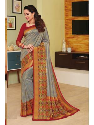 Grey Hand Woven Silk Blend Saree With Blouse 1