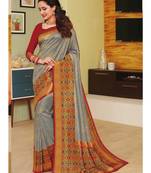 Grey Hand Woven Silk Blend Saree With Blouse