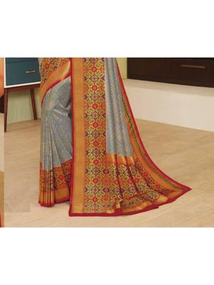 Grey Hand Woven Silk Blend Saree With Blouse 3