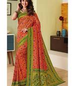 Orange Hand Woven Silk Blend Saree With Blouse
