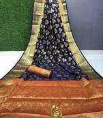 Womens Designer Blue Banarasi  Saree With Designer Blouse