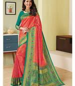 Red Hand Woven Silk Blend Saree With Blouse