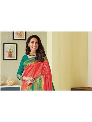 Red Hand Woven Silk Blend Saree With Blouse 2