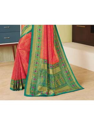 Red Hand Woven Silk Blend Saree With Blouse 3