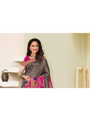 Blue Hand Woven Silk Blend Saree With Blouse 2