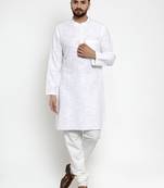 White Woven Cotton Men Kurtas