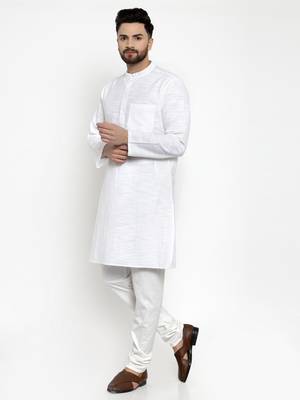 White Woven Cotton Men Kurtas 2