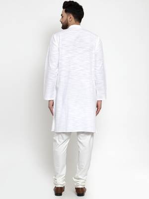 White Woven Cotton Men Kurtas 3