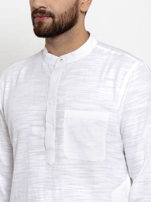 White Woven Cotton Men Kurtas 5