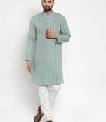 Green Woven Cotton Men Kurtas