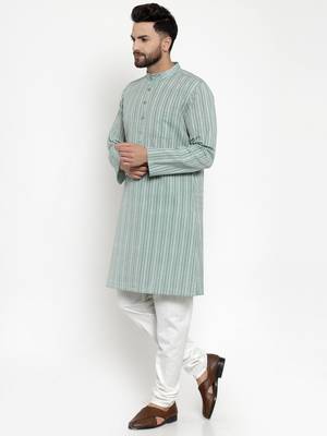 Green Woven Cotton Men Kurtas 2