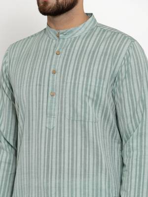 Green Woven Cotton Men Kurtas 5