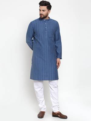Blue Woven Cotton Men Kurtas 1
