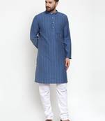 Blue Woven Cotton Men Kurtas