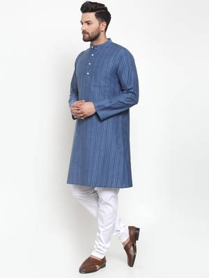 Blue Woven Cotton Men Kurtas 2